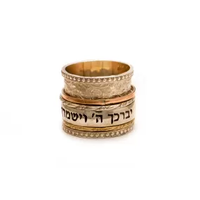 Spinning Ring 9K Gold and Sterling Silver With Crystals Stones and bible quotes