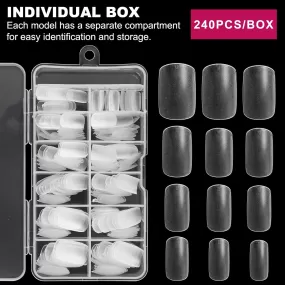 Spring 240Pcs Short Square Nail Tips,  12 Sizes Full Cover Acrylic False Nails,Matte Fake Nails Tips