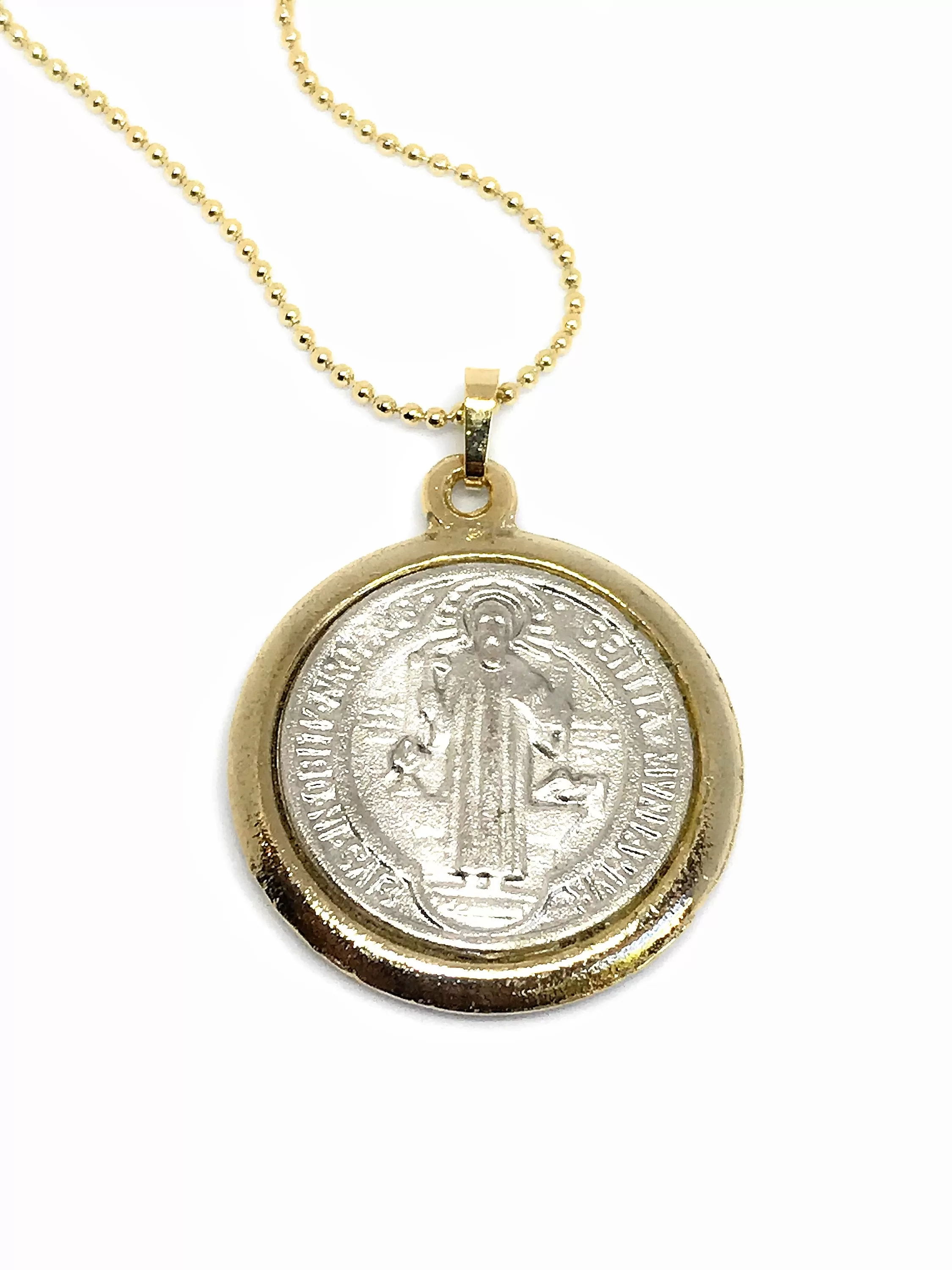 St. Benedict Pendant Necklace Military 18K Gold Plated Chain