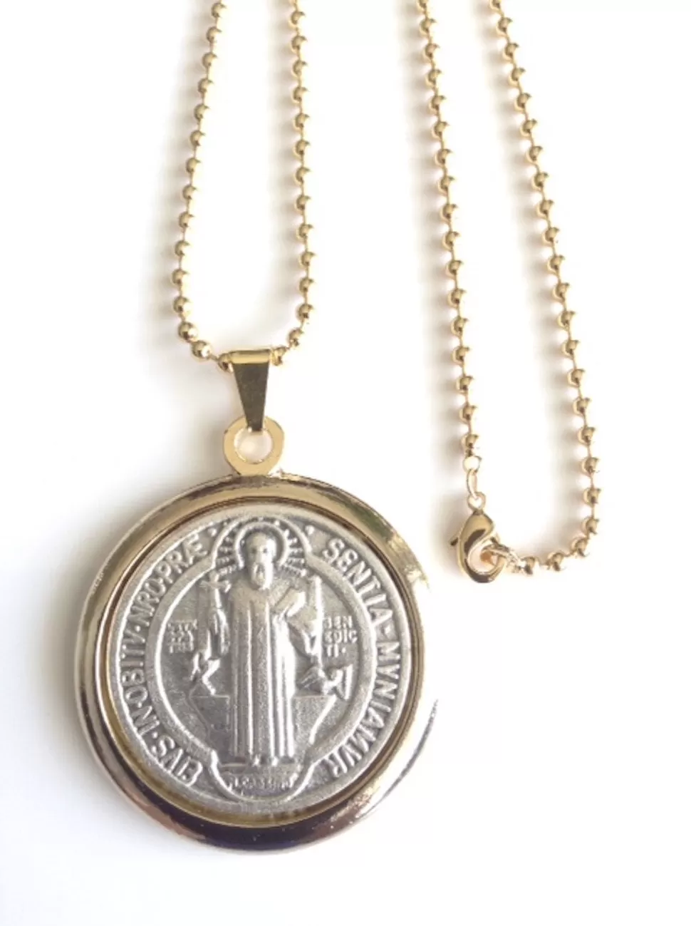 St. Benedict Pendant Necklace Military 18K Gold Plated Chain