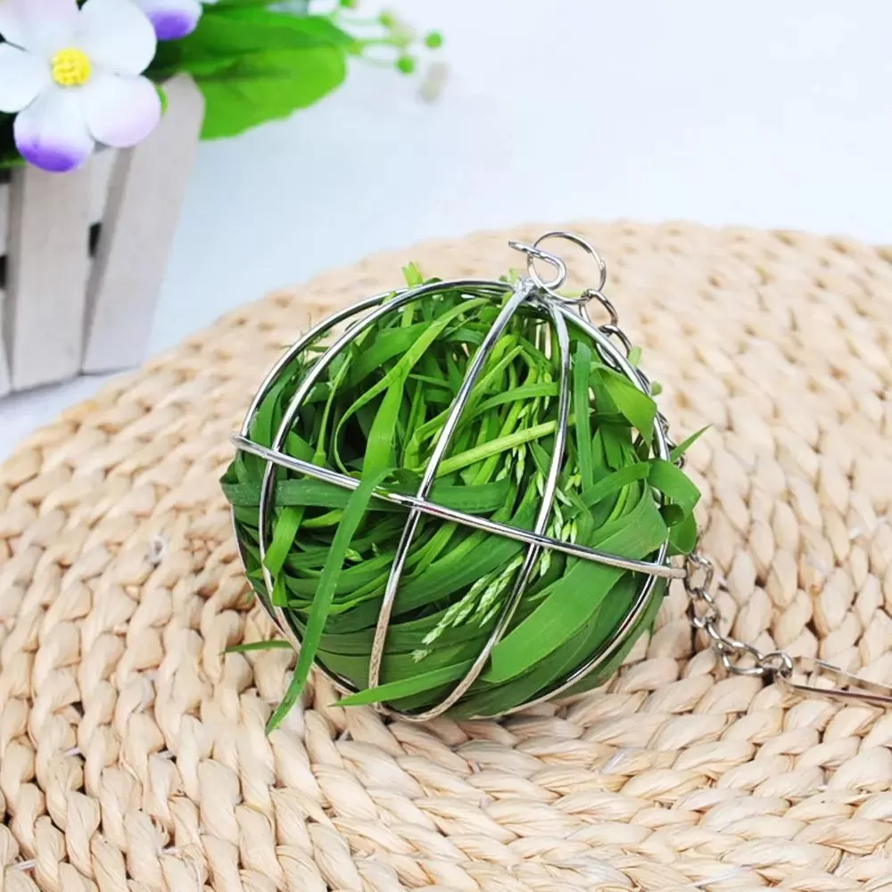 Stainless Steel Round Sphere Hay Feeder Dispense Exercise Hanging Straw Ball for Guinea Pig Hamster Rat Rabbits Pet Supplies