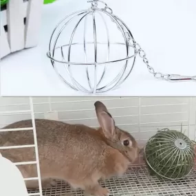 Stainless Steel Round Sphere Hay Feeder Dispense Exercise Hanging Straw Ball for Guinea Pig Hamster Rat Rabbits Pet Supplies