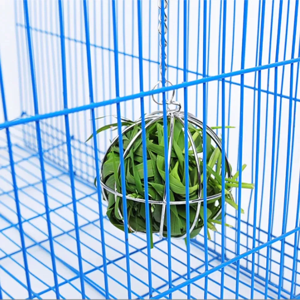 Stainless Steel Round Sphere Hay Feeder Dispense Exercise Hanging Straw Ball for Guinea Pig Hamster Rat Rabbits Pet Supplies