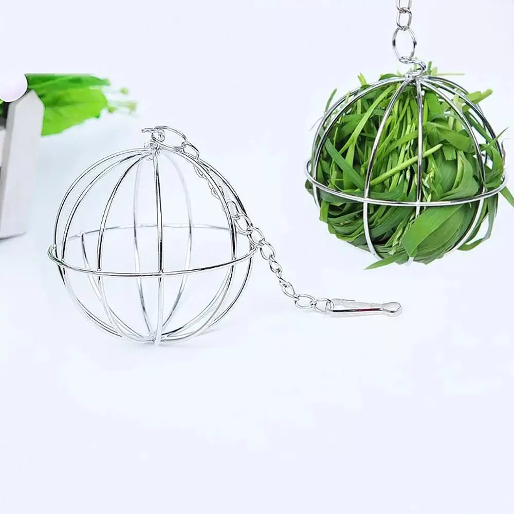 Stainless Steel Round Sphere Hay Feeder Dispense Exercise Hanging Straw Ball for Guinea Pig Hamster Rat Rabbits Pet Supplies