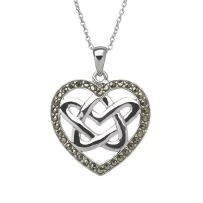 Sterling Silver Marcasite Double Heart Pendant