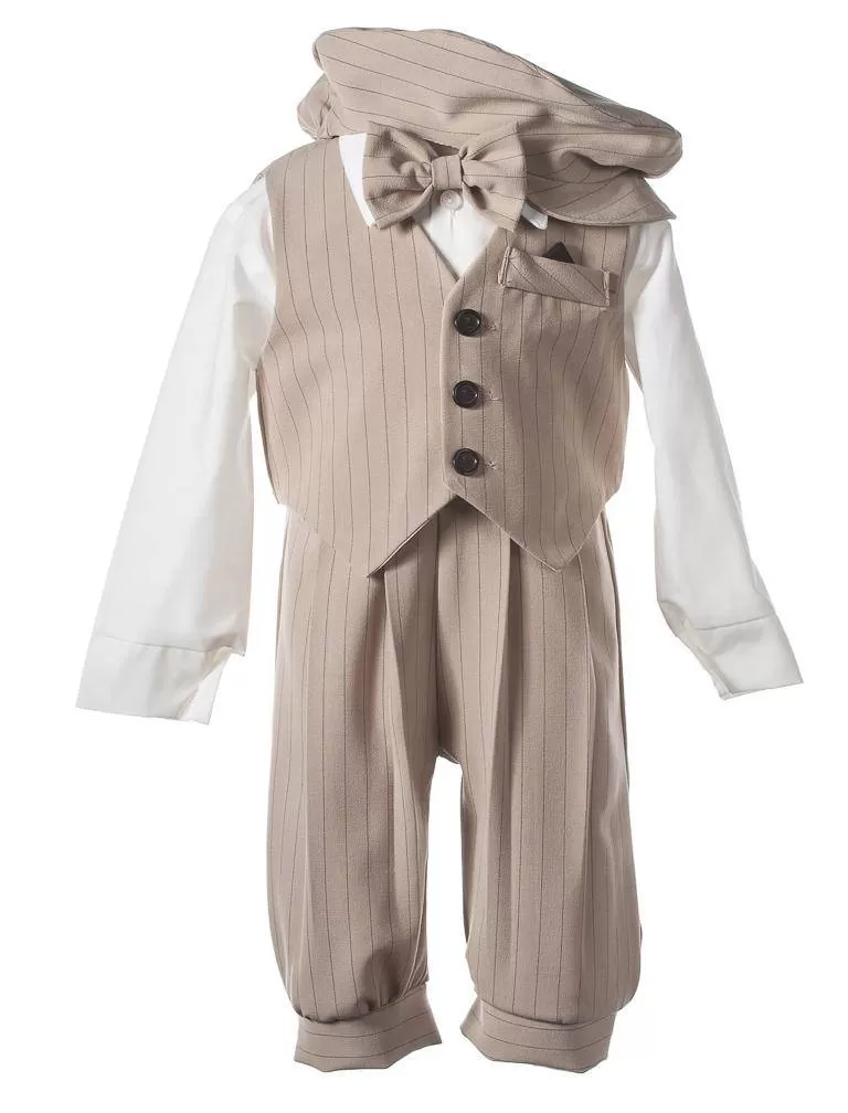 Tan Striped 5 Piece Knicker Set with Vest, Hat and Bow Tie by Just Darling