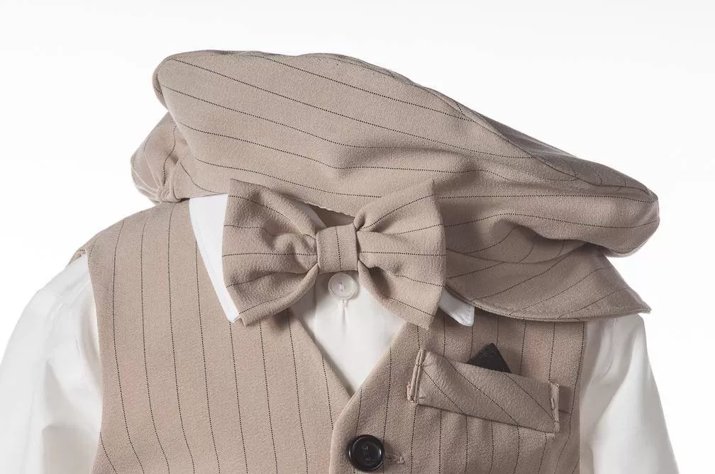 Tan Striped 5 Piece Knicker Set with Vest, Hat and Bow Tie by Just Darling