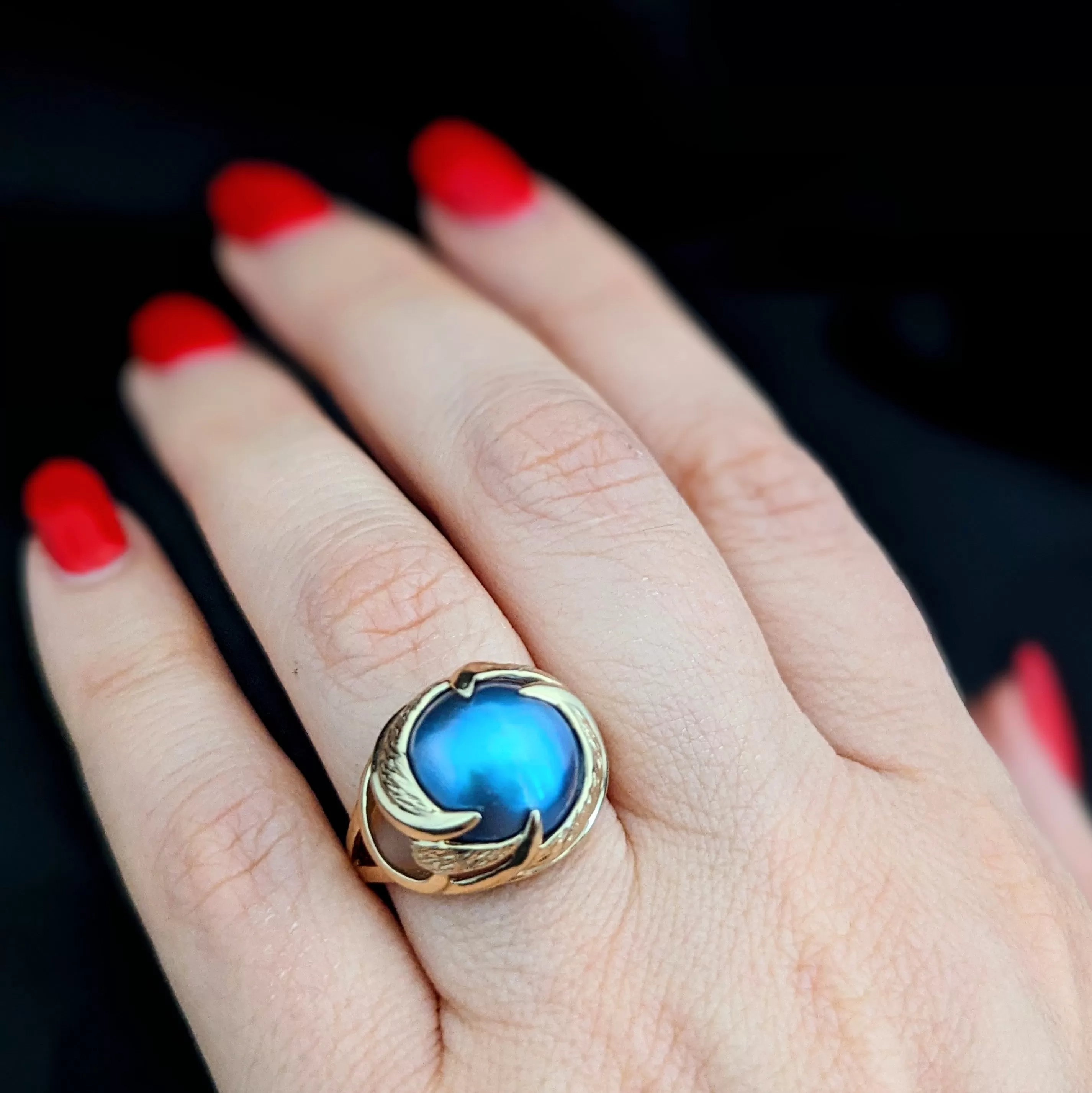 The Evesham - Vintage Blue Mabe Pearl 14k Gold Cocktail Ring