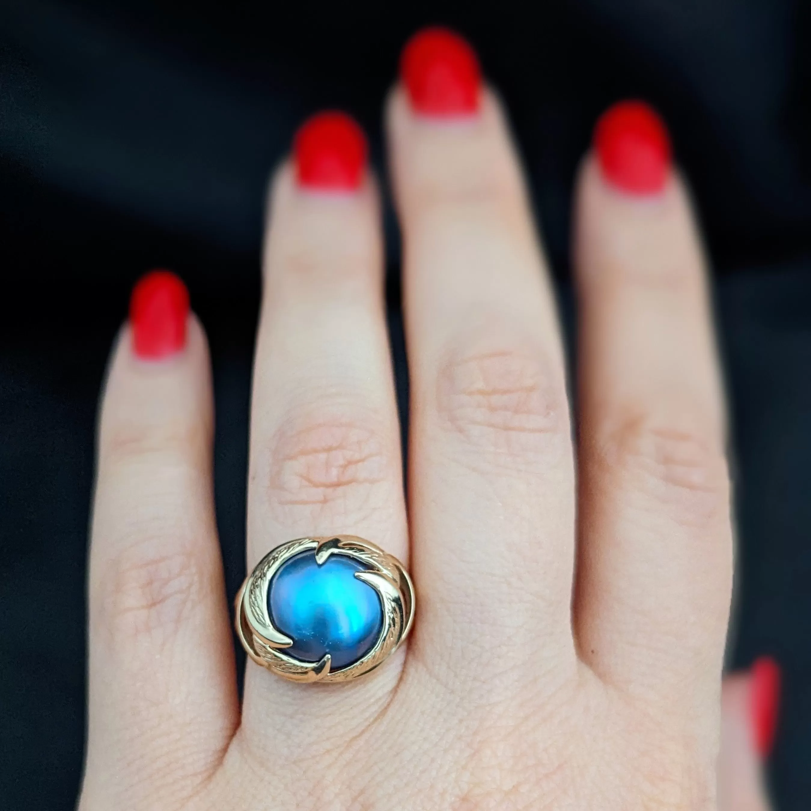 The Evesham - Vintage Blue Mabe Pearl 14k Gold Cocktail Ring