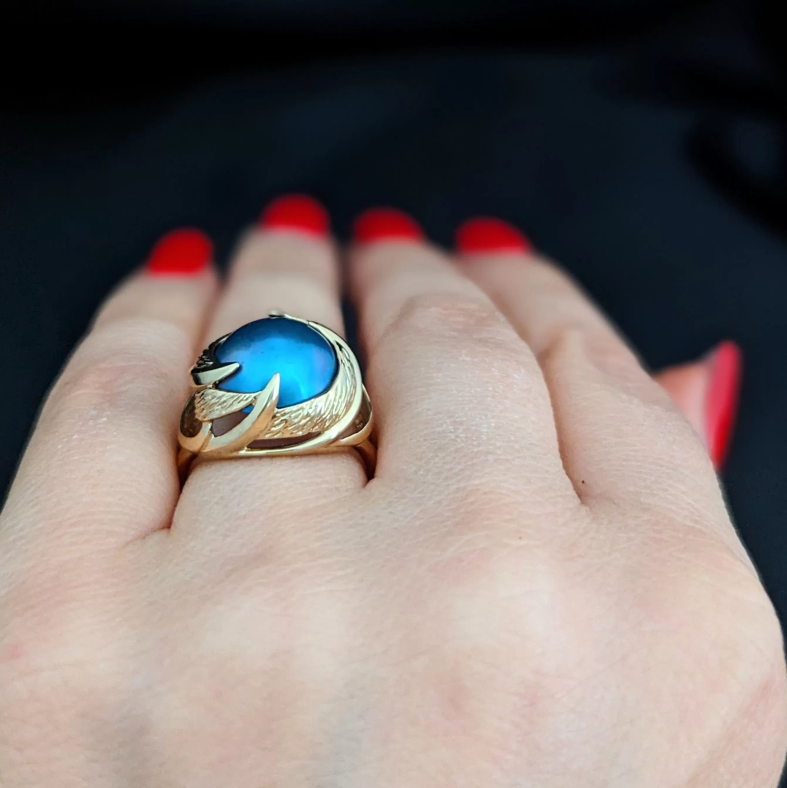 The Evesham - Vintage Blue Mabe Pearl 14k Gold Cocktail Ring