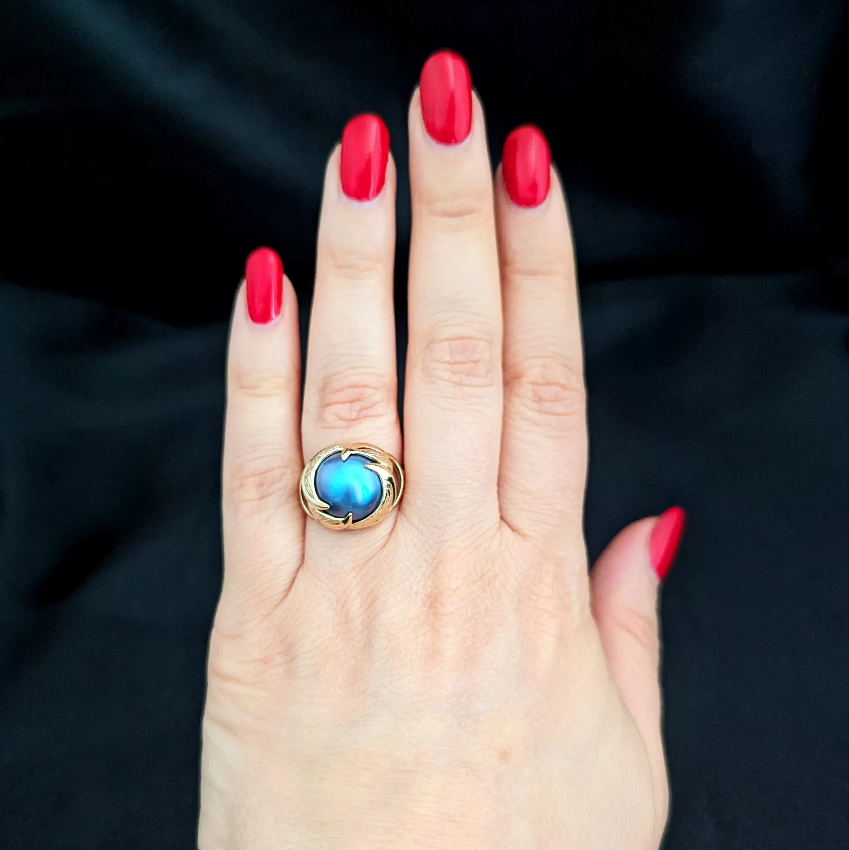 The Evesham - Vintage Blue Mabe Pearl 14k Gold Cocktail Ring