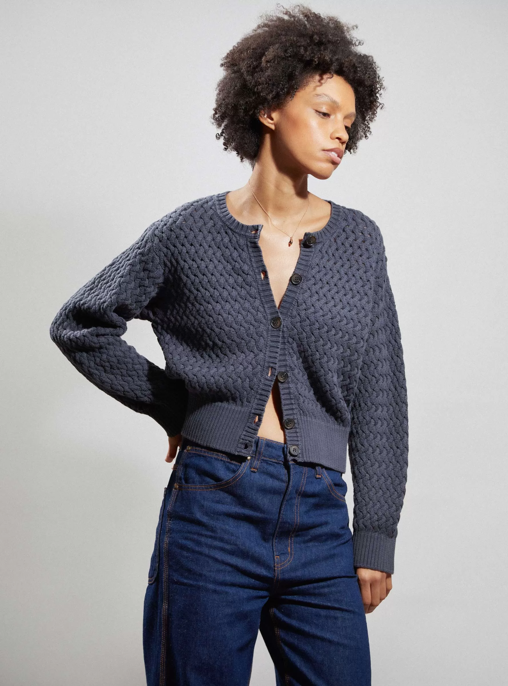 The Stable Natural Dyed Cardigan Logwood Navy