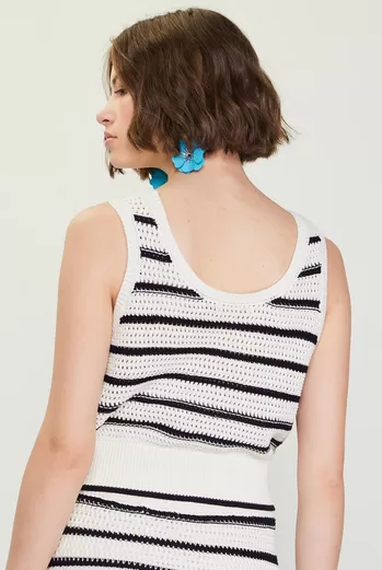 Tula Striped Crochet Tank Top in Black/White