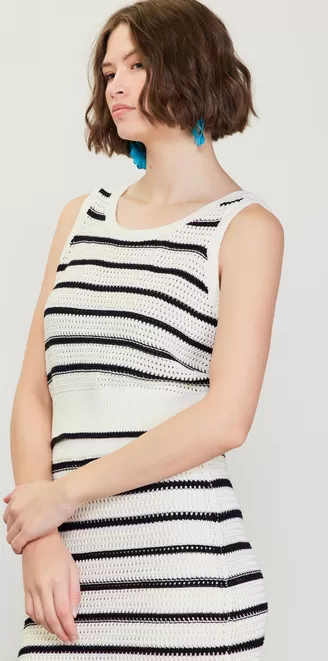 Tula Striped Crochet Tank Top in Black/White