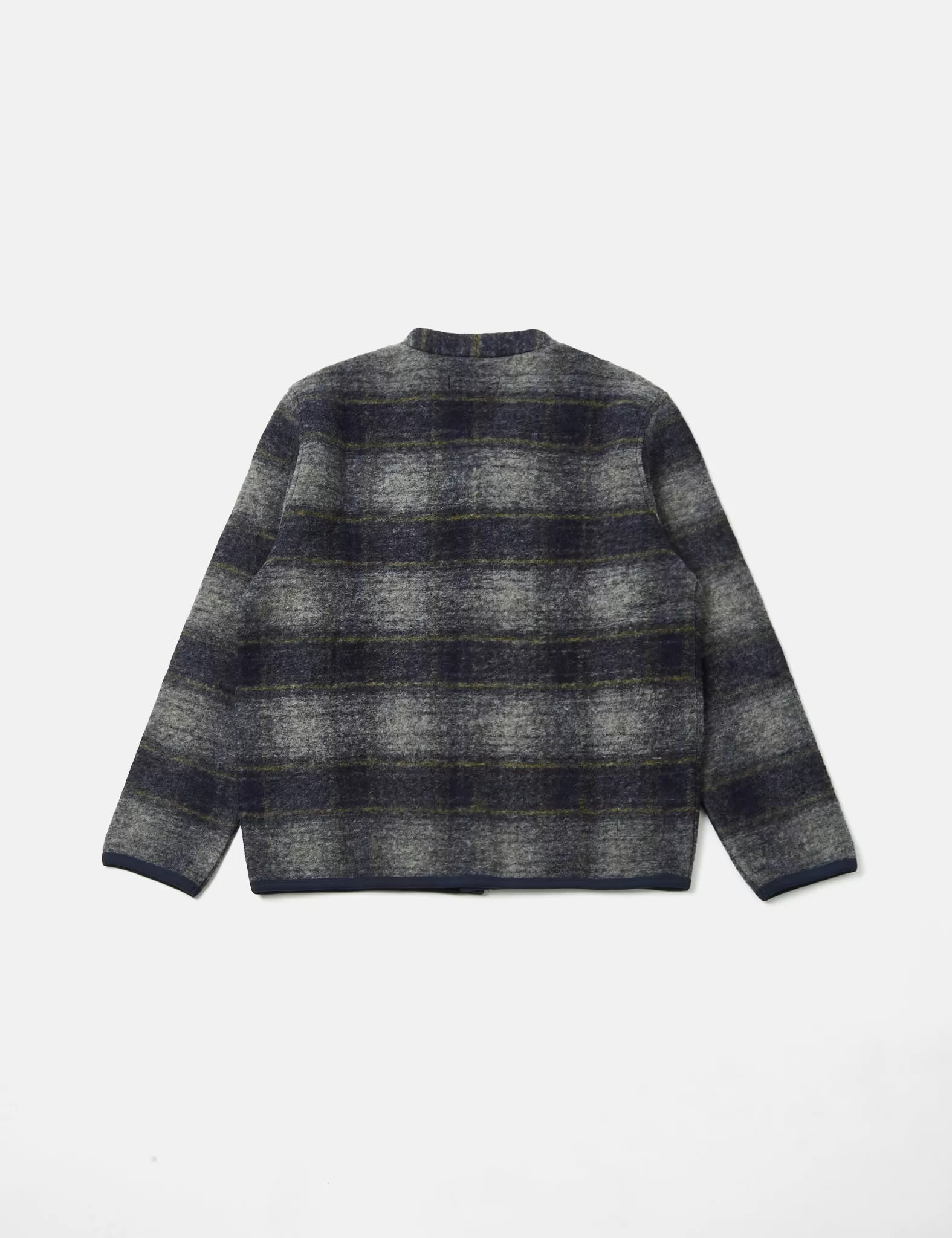 Universal Works Checked Cardigan (Wool Fleece) - Navy Blue