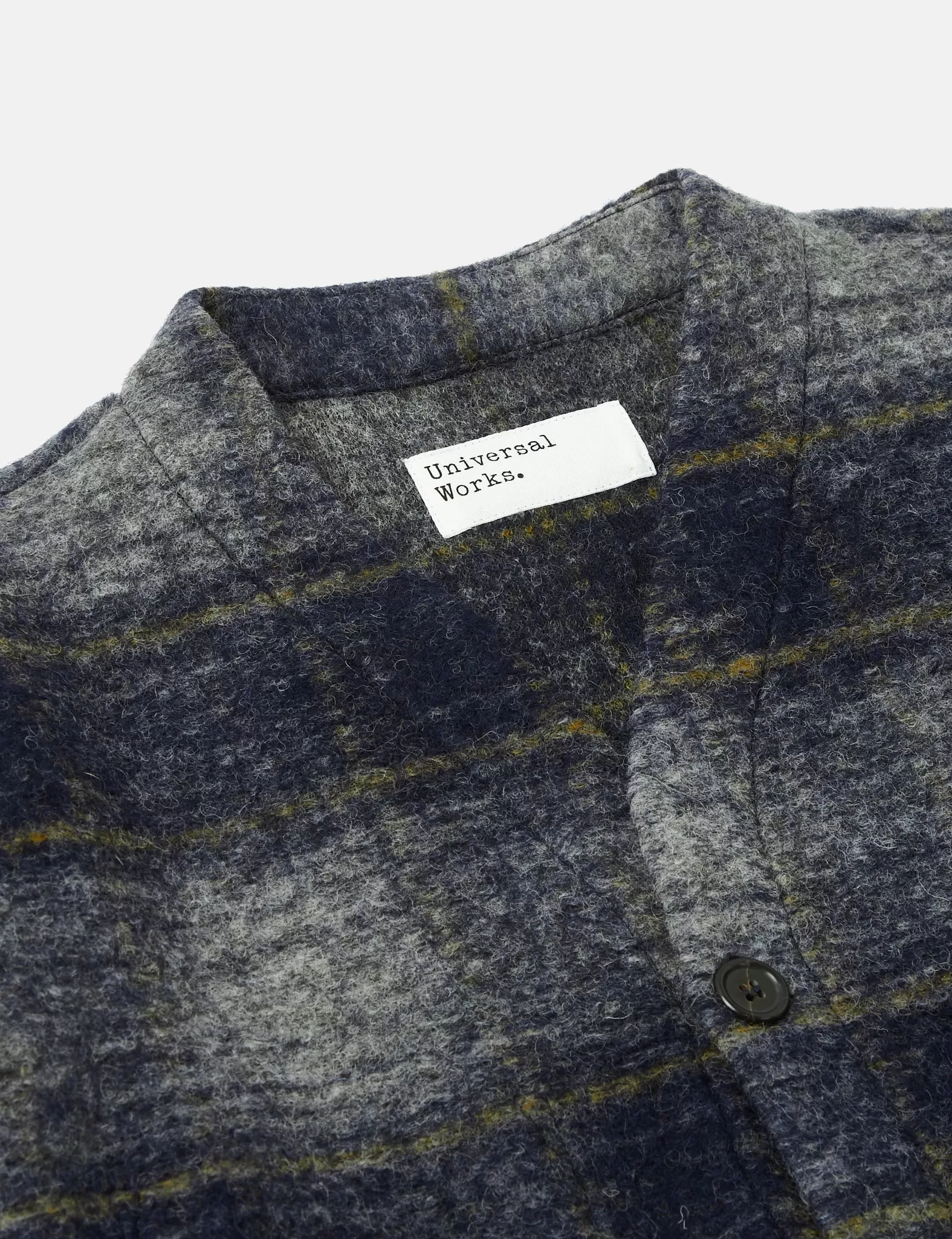 Universal Works Checked Cardigan (Wool Fleece) - Navy Blue