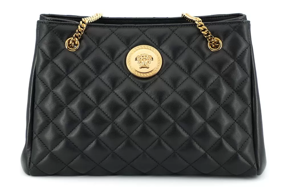 Versace Quilted Nappa Leather Medusa Tote Handbag 'Black'