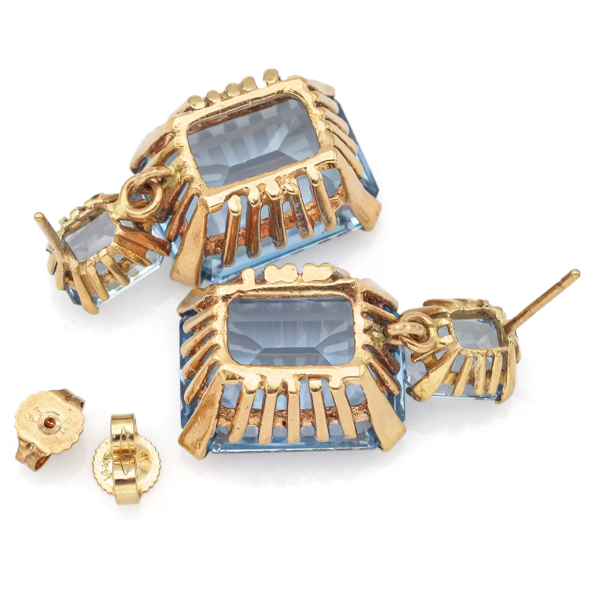 Vintage 12K Yellow Gold 27.54 TCW Blue Topaz Drop Earrings