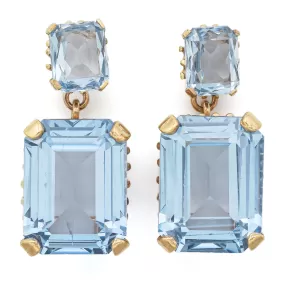 Vintage 12K Yellow Gold 27.54 TCW Blue Topaz Drop Earrings