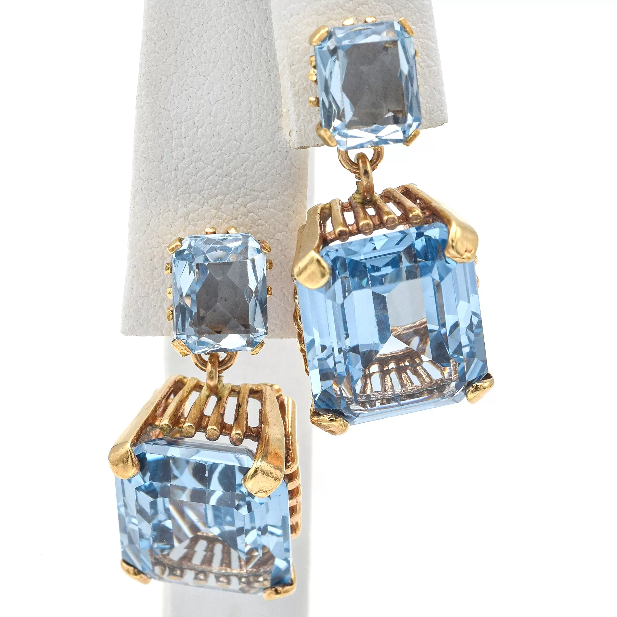 Vintage 12K Yellow Gold 27.54 TCW Blue Topaz Drop Earrings