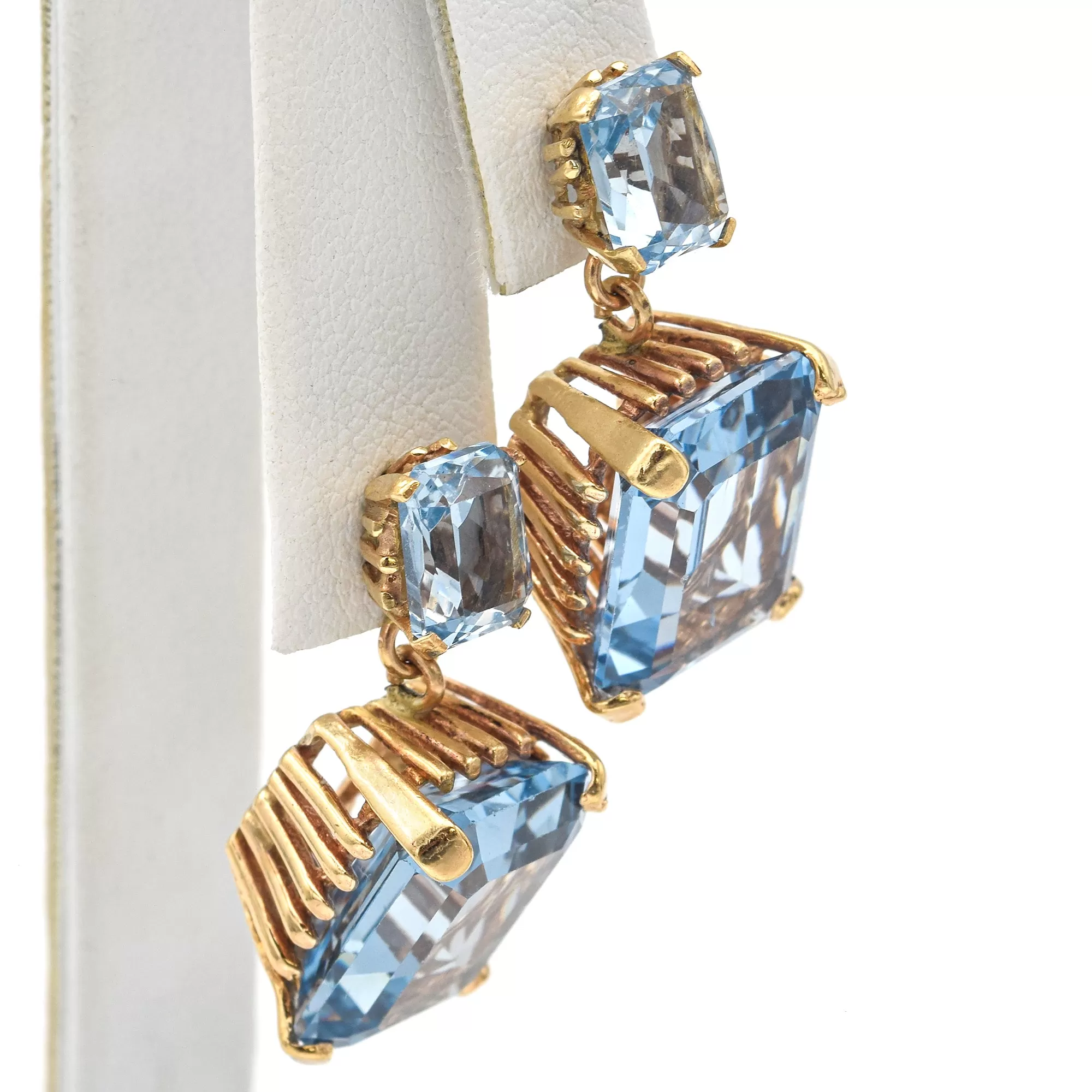 Vintage 12K Yellow Gold 27.54 TCW Blue Topaz Drop Earrings