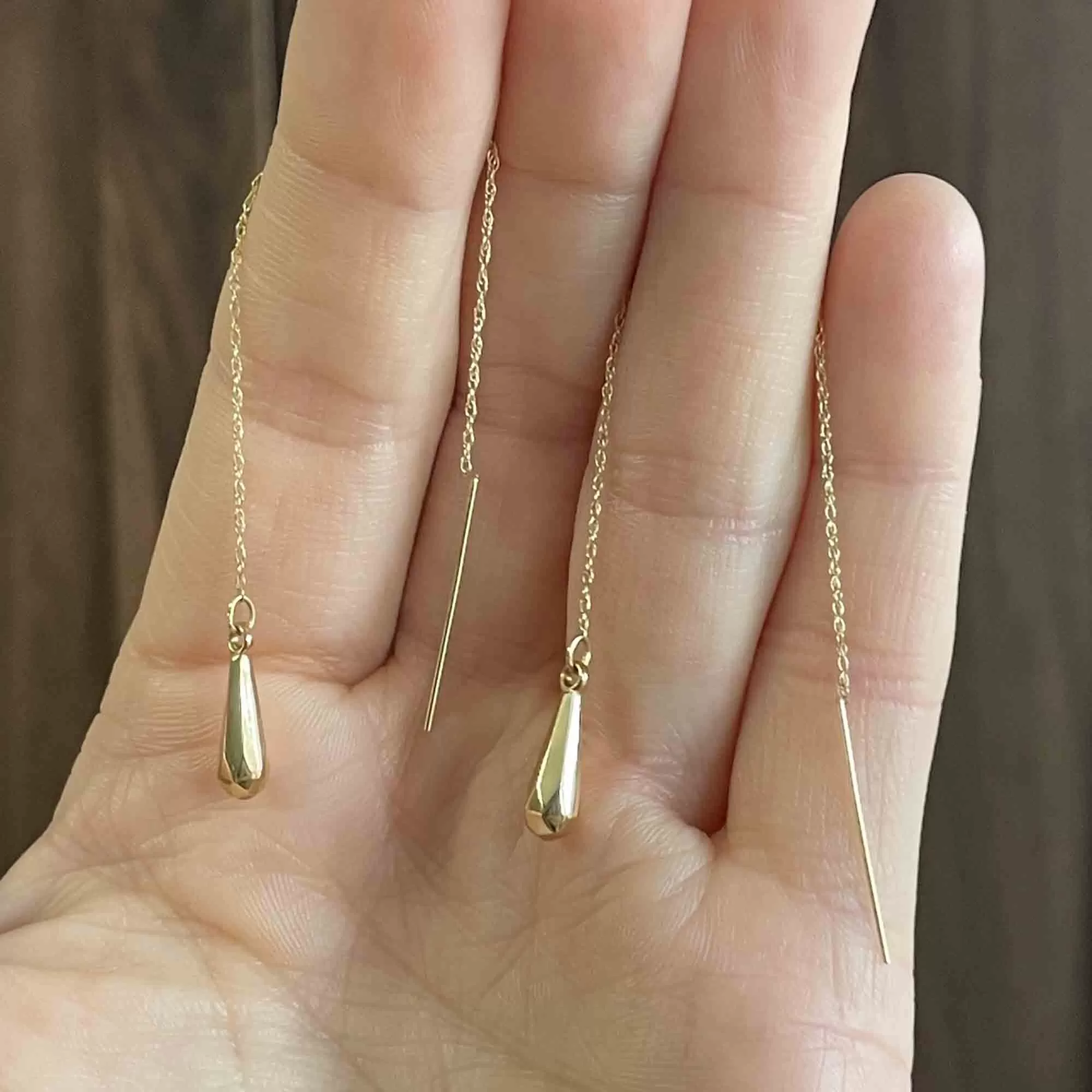 Vintage 14K Gold Teardrop Threader Earrings