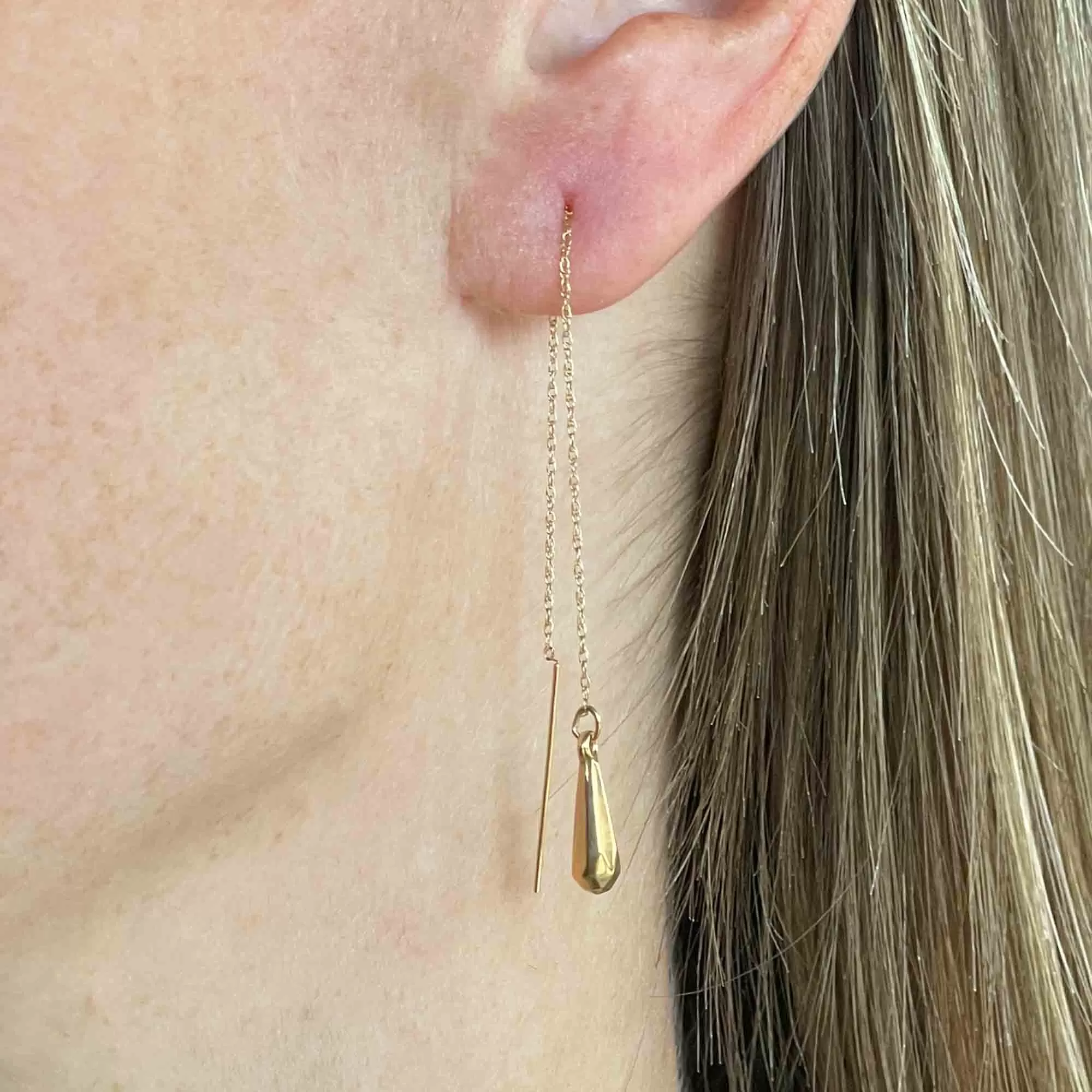 Vintage 14K Gold Teardrop Threader Earrings