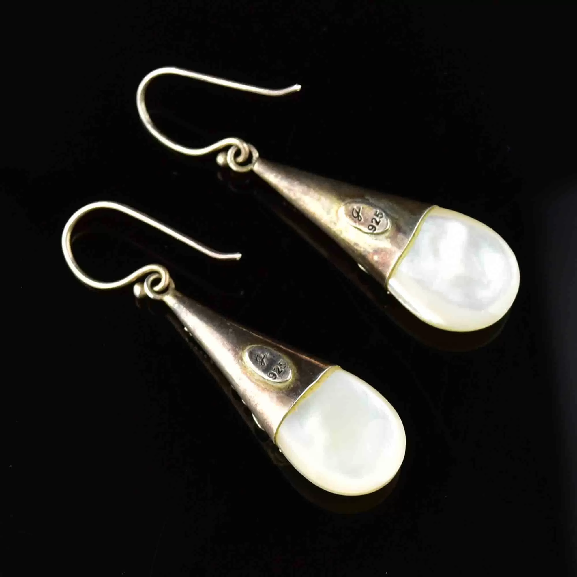 Vintage Carved Silver Mother of Pearl Earrings