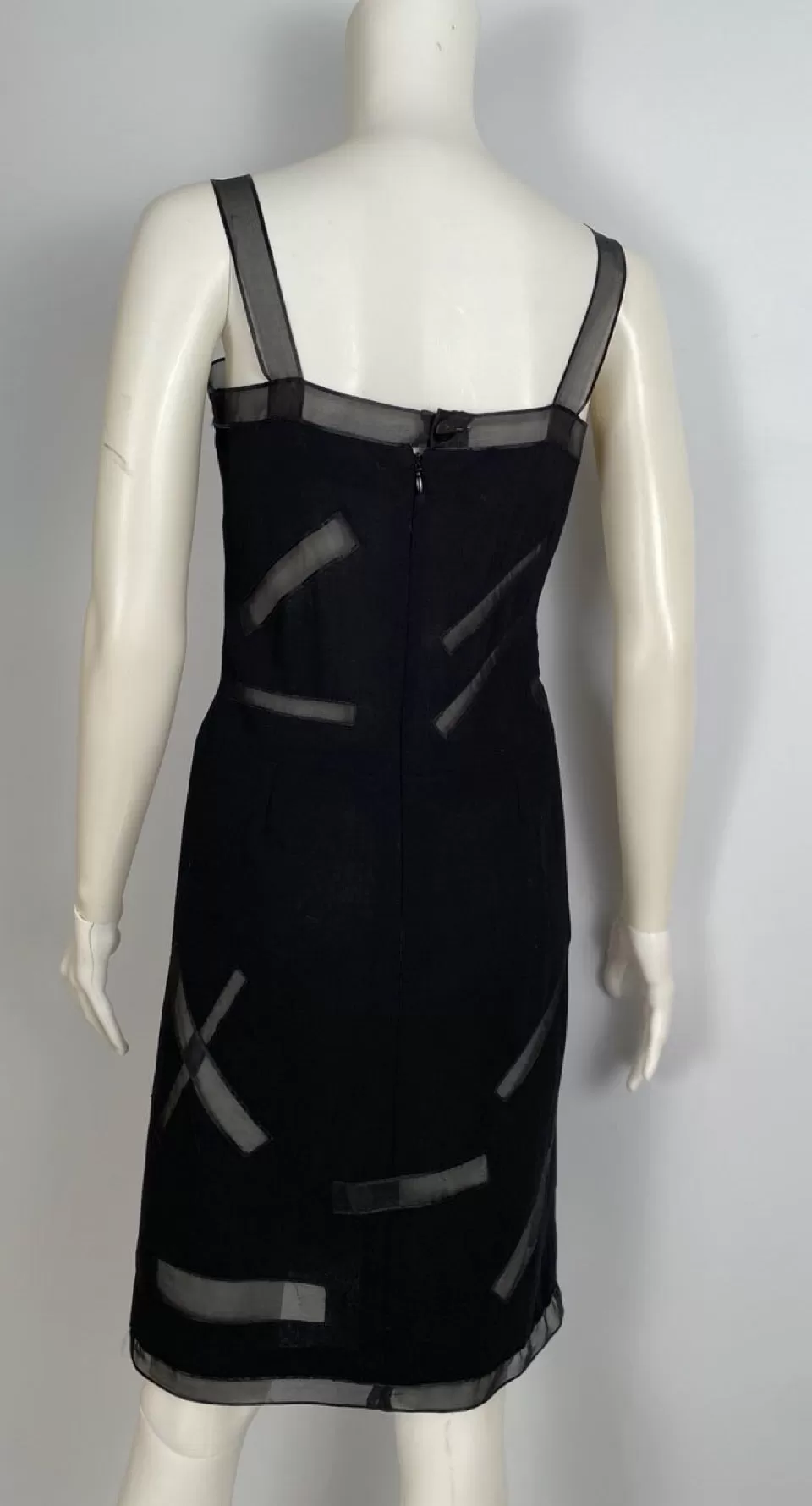 Vintage Chanel Boutique 98P, 1998 Spring Black Dress with Sheer Rectangles FR 34-38 US 2/4/6