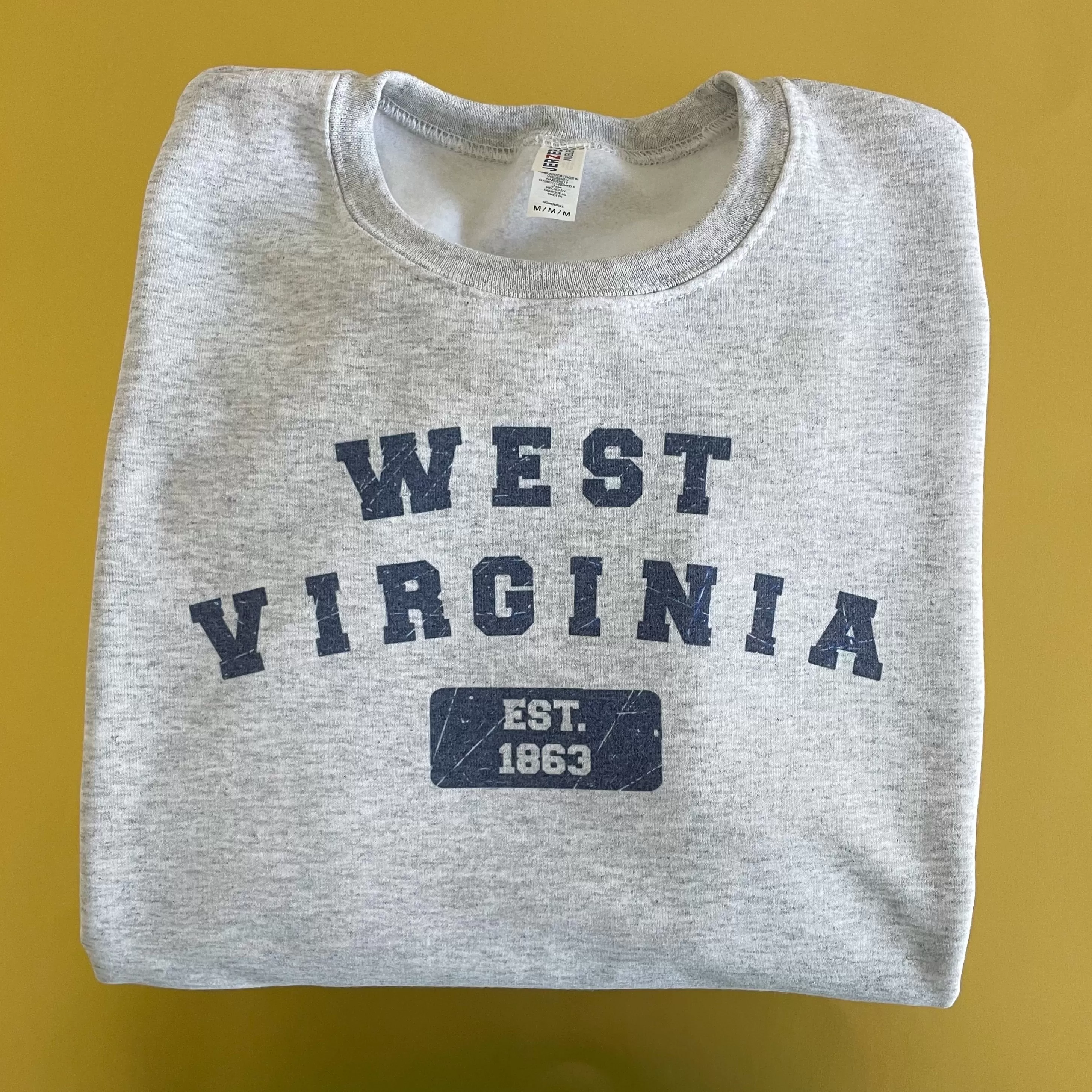 West Virginia Distressed Varsity Crewneck Sweatshirts