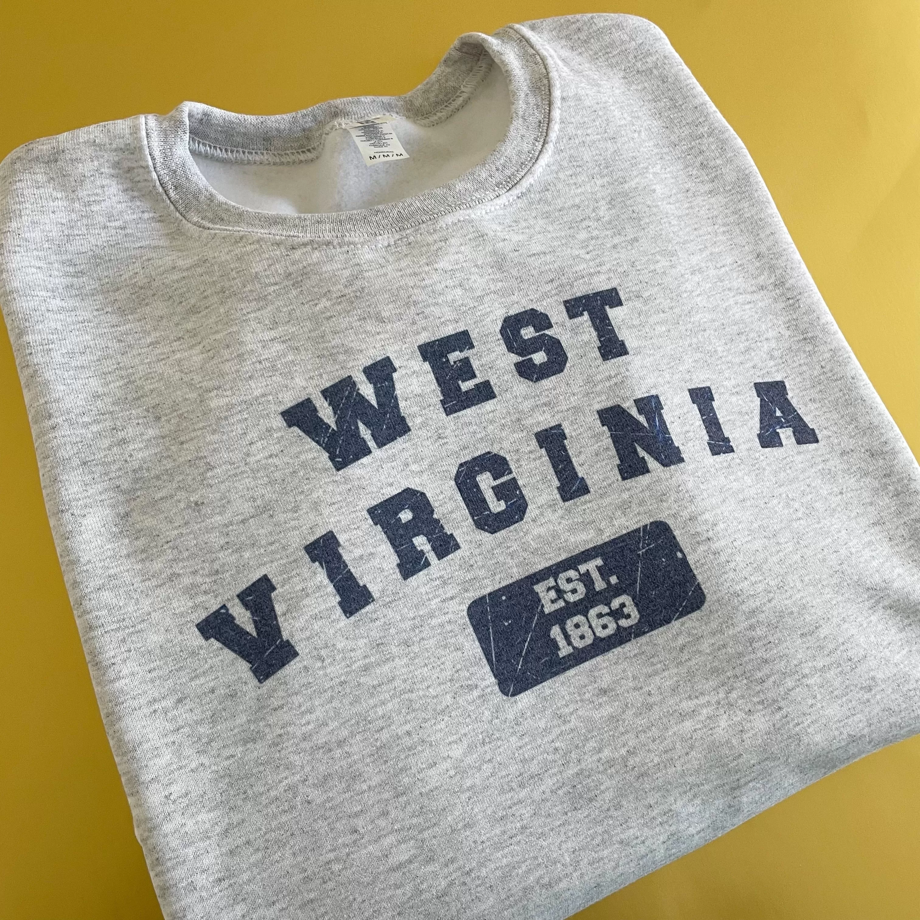 West Virginia Distressed Varsity Crewneck Sweatshirts