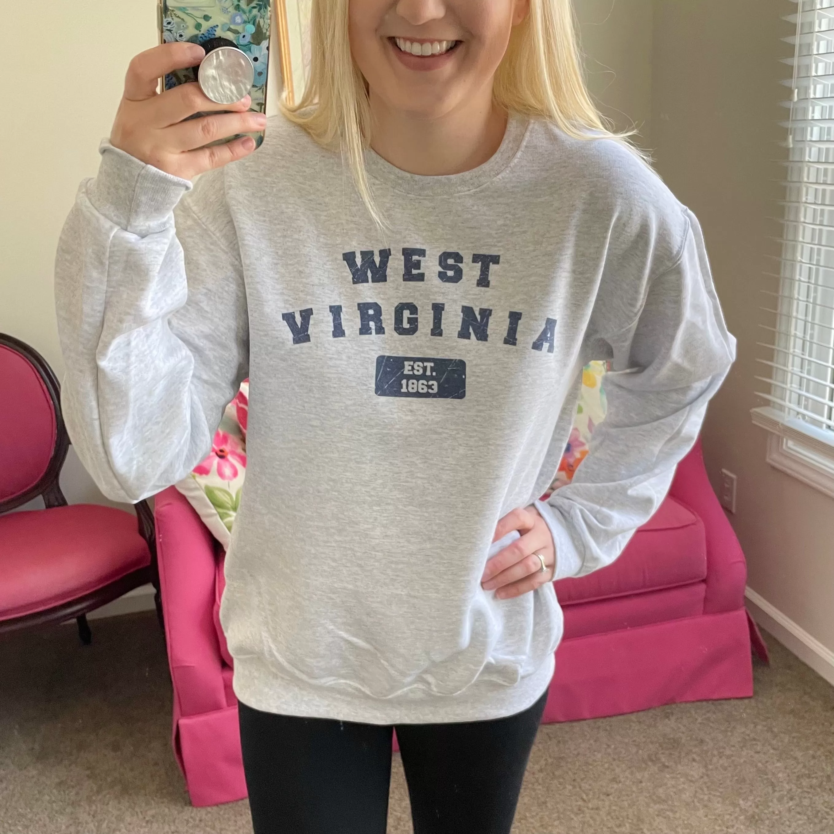 West Virginia Distressed Varsity Crewneck Sweatshirts