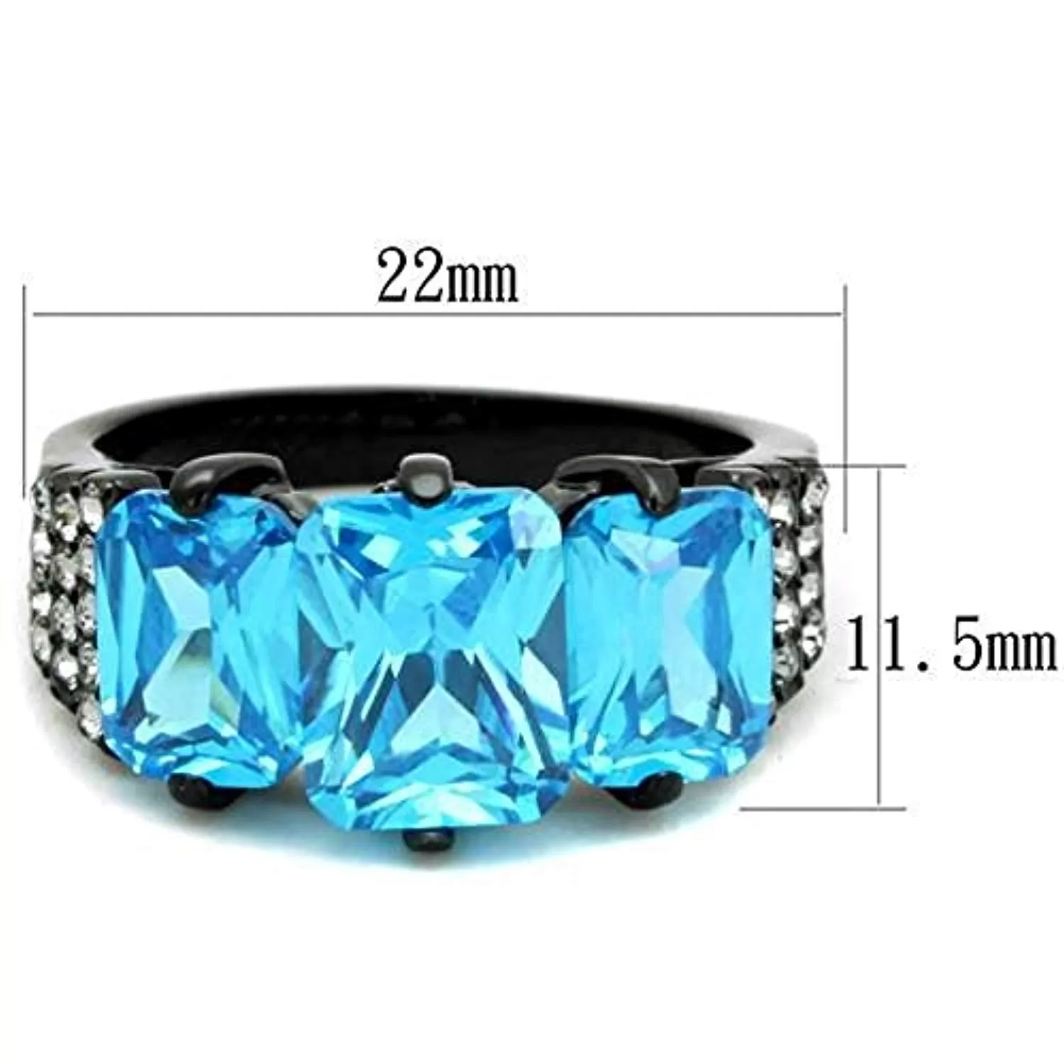 WildKlass Stainless Steel Ring IP Black Women AAA Grade CZ Sea Blue