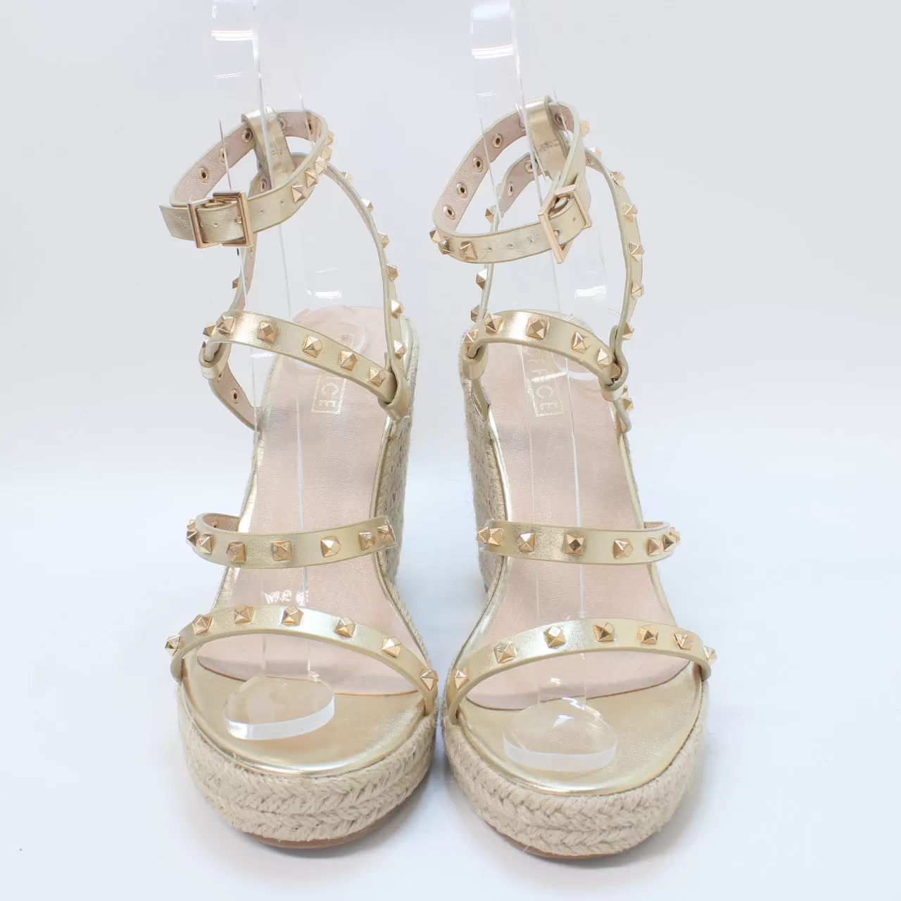 Womens Office Heaven  Studded Esparille Wedges Gold